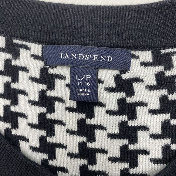 Lands' End Houndstooth Black White Cardigan Sweater Womens L/P Large Petite - Picture 4 of 10